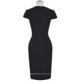 Grace Karin Ladies Stock Cor Black Color Sleeve Retro Vintage Hips Wrapped Body com Pencil Dress CL008947-1